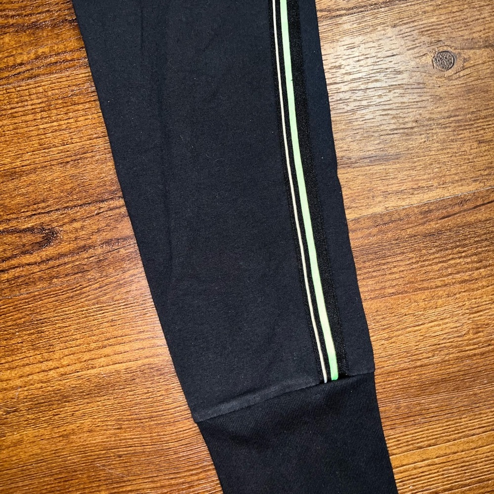 PINK Victoria's Secret Y2K Black Joggers Neon Green Logo Contrast Stripes Size S - Picture 5 of 7